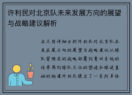 许利民对北京队未来发展方向的展望与战略建议解析